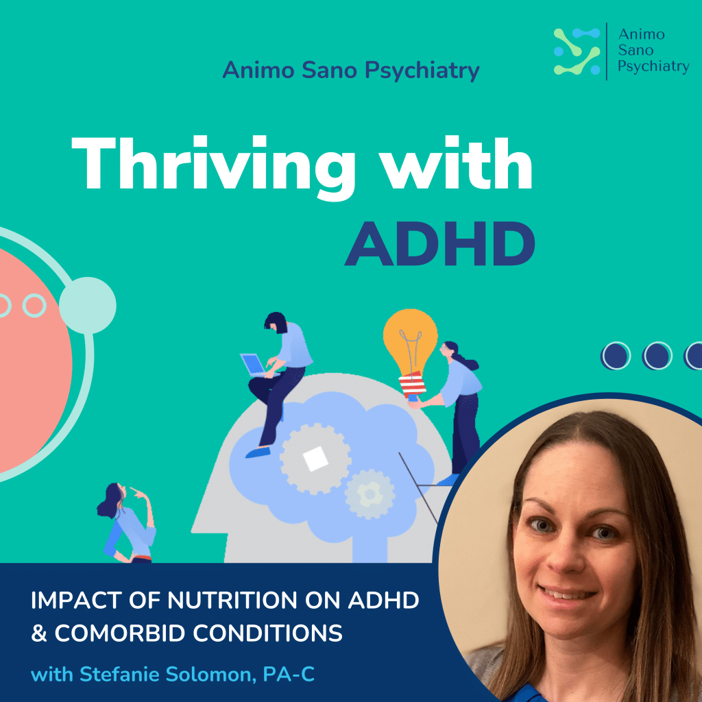 Thriving With ADHD Podcast: Impact of Nutrition on ADHD and Comorbid Conditions With Stefanie Solomon, PA-C 1 ASP podcast covers3